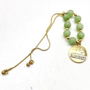 ST JUDE CHILDRENS HOSPITAL Bracelet Tumbled Green Stone Slide Closure Gold Tone